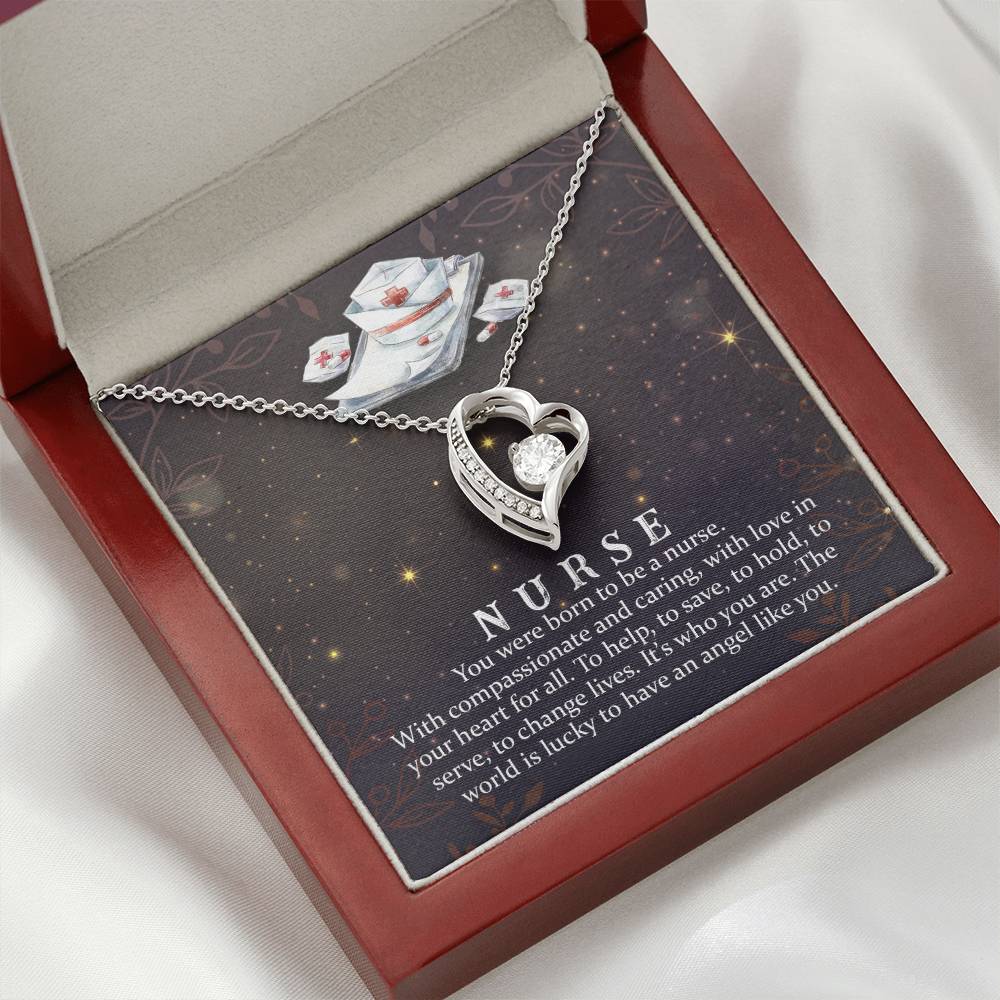 Nurse is an Angel CZ Heart Necklace