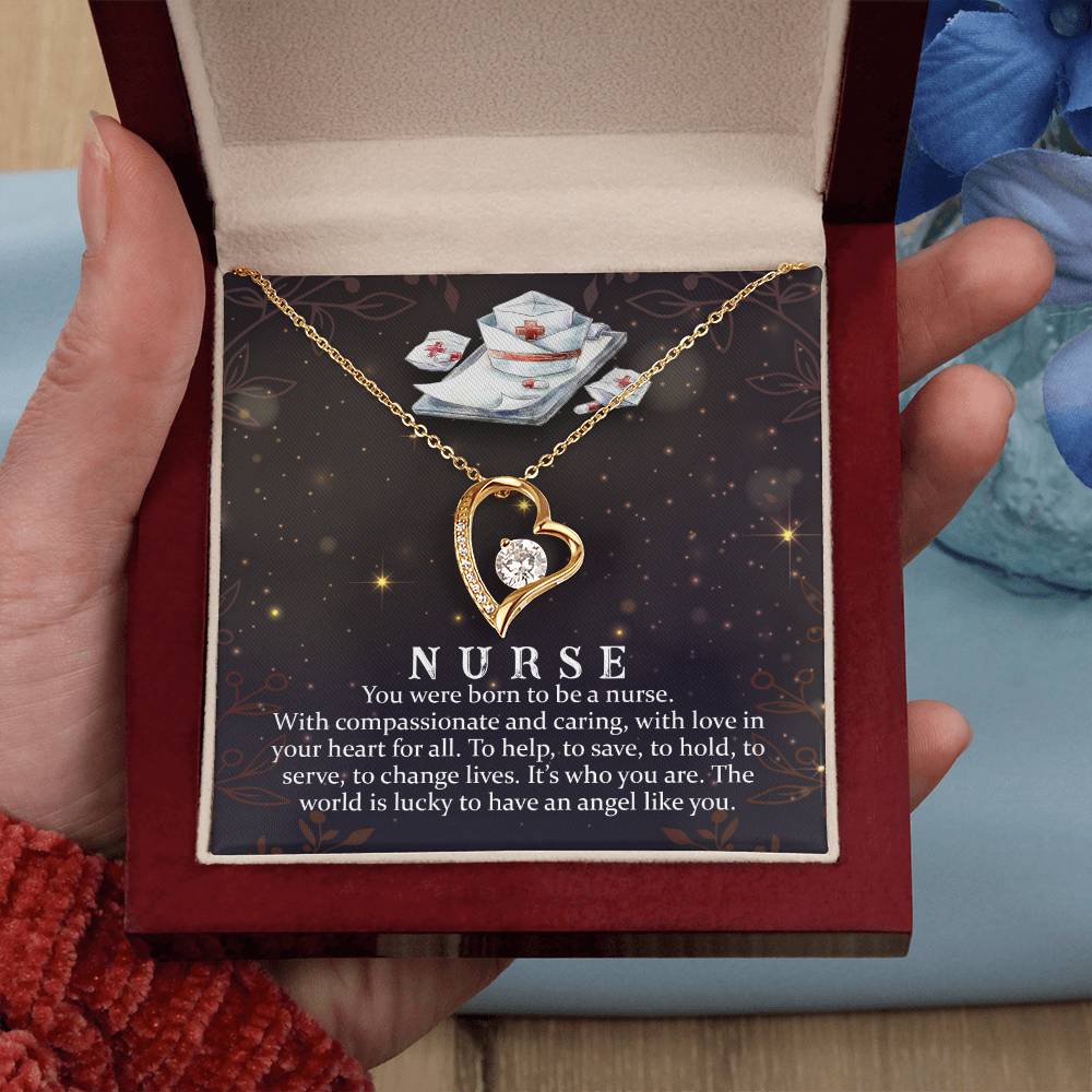 Nurse is an Angel CZ Heart Necklace