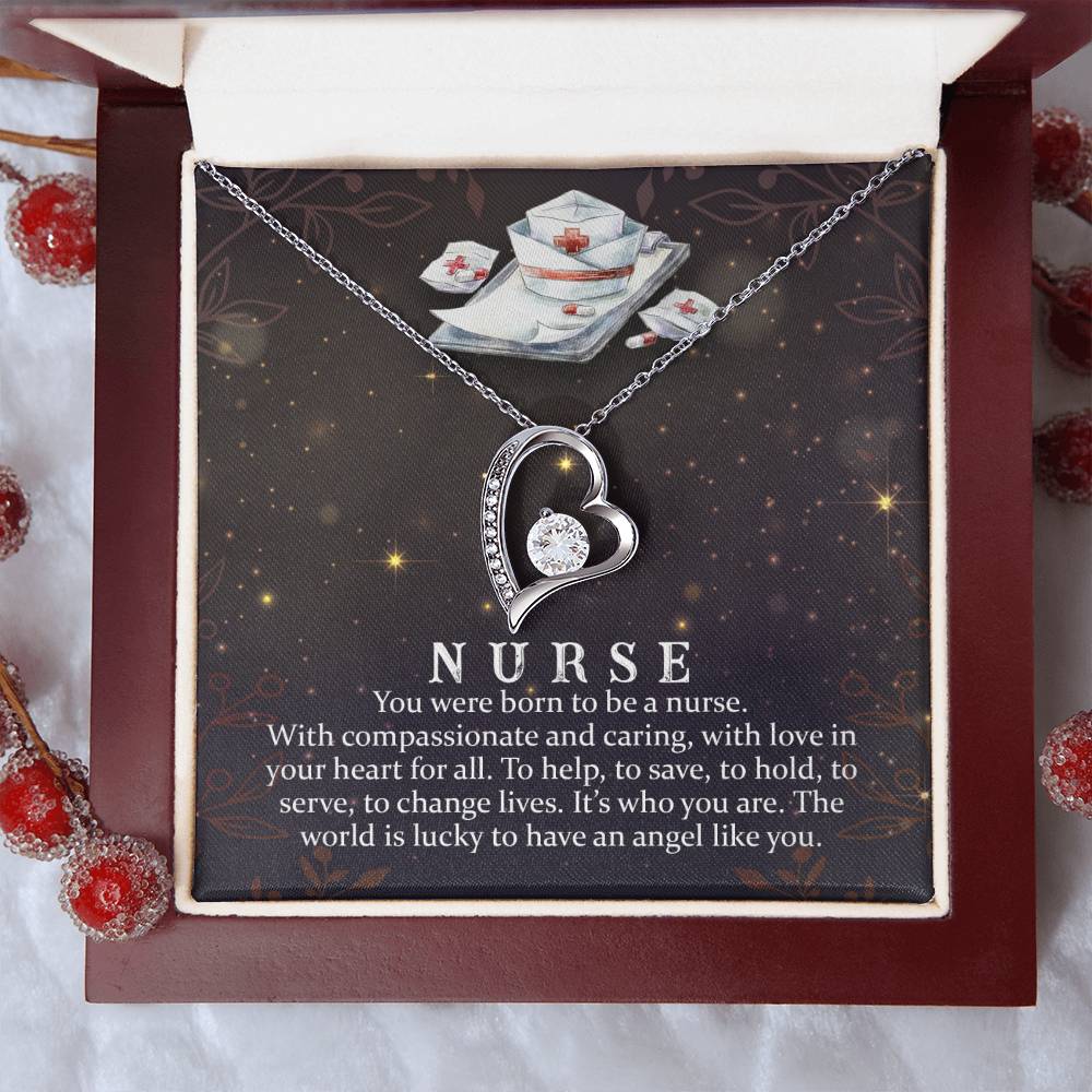 Nurse is an Angel CZ Heart Necklace
