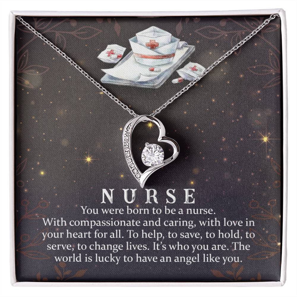 Nurse is an Angel CZ Heart Necklace